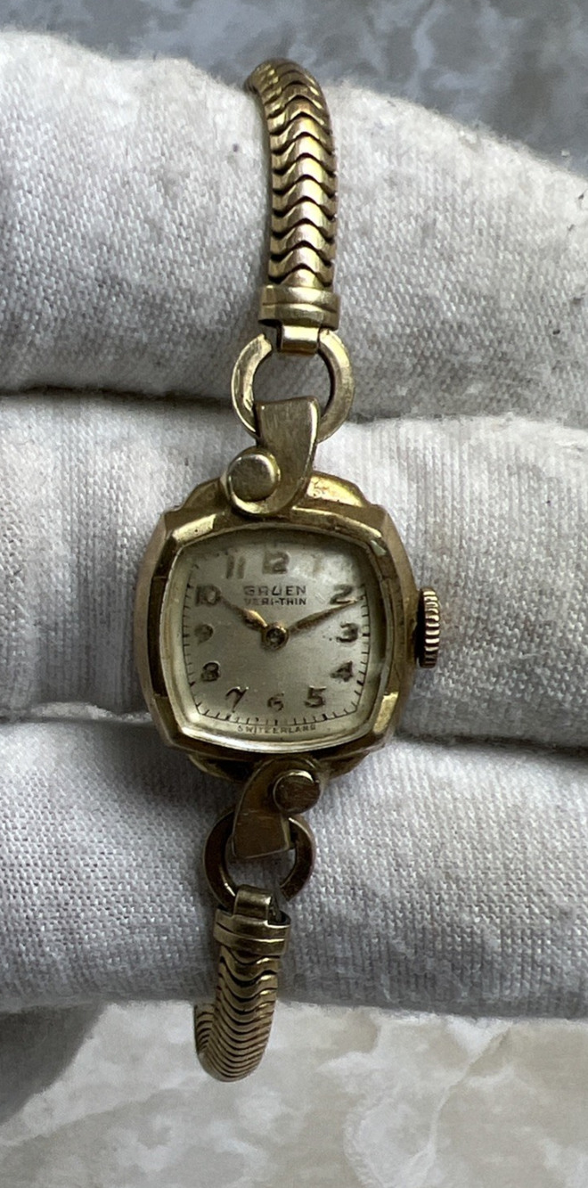 Vintage Gruen Veri Thin 10KGF Bezel Women's Wrist Watch FOR PARTS or REPAIR
